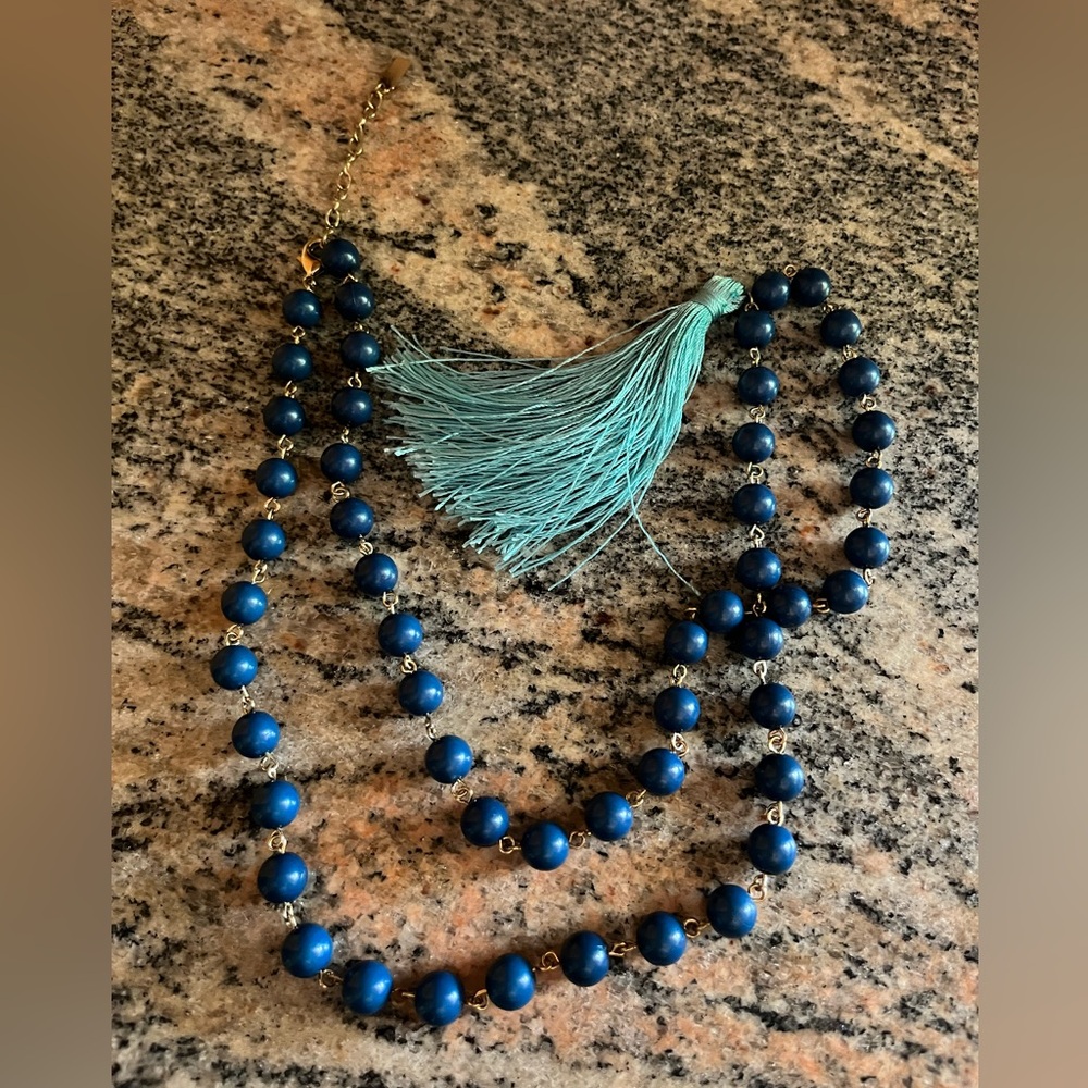 Baublebar Blue beaded adjustable tassel necklace!!